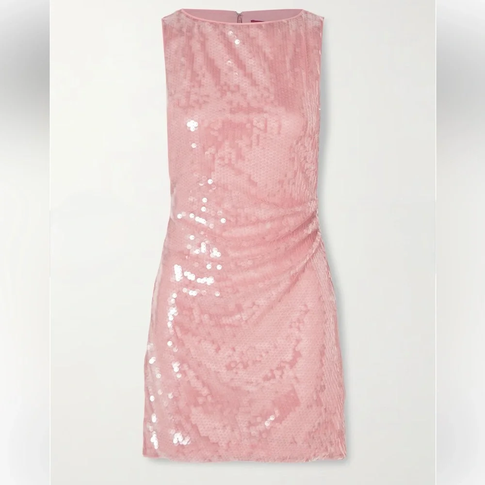 NWT STAUD Eton Sequined Tulle Pink Mini Dress Sz L - Picture 5 of 16